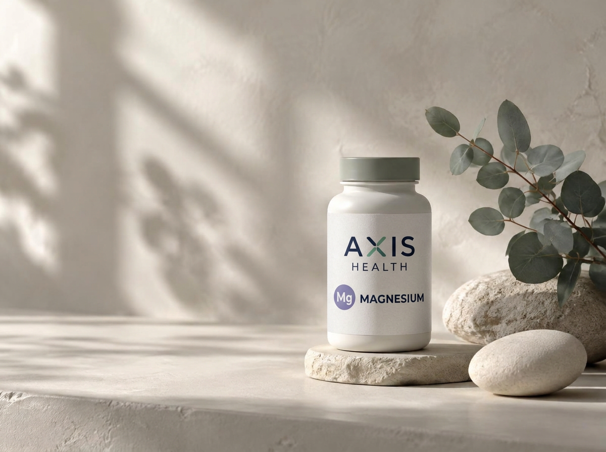 AXIS Health magnesiumboks med etikett i en rolig, nordisk oppstilling